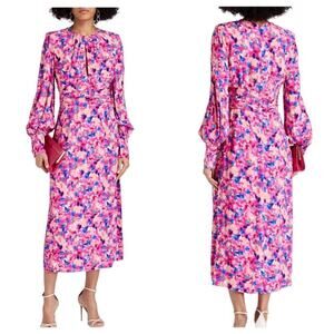 Rebecca Vallance Dress Little Havana Long Sleeve Floral Midi Cutout Pink Blue 6